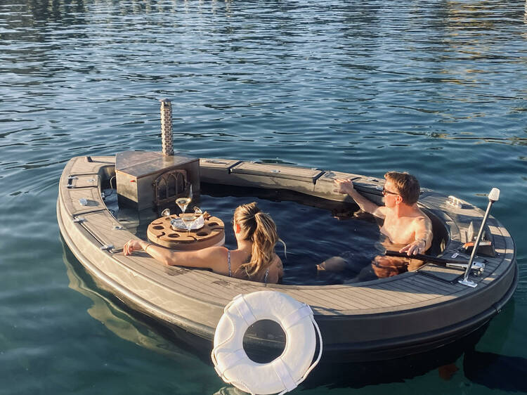 You can rent a hot tub boat and cruise down the river this winter